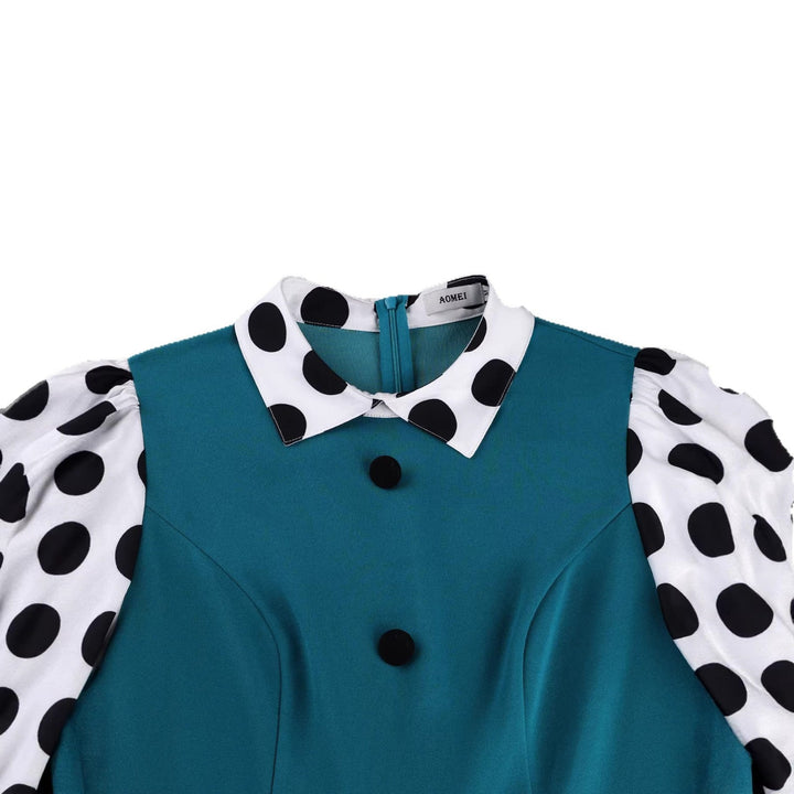 Komfortables und elegantes Langarm Midi-Kleid für Damen, mit Polka-Dots, figurbetonter Schnitt, vielseitig für Events.