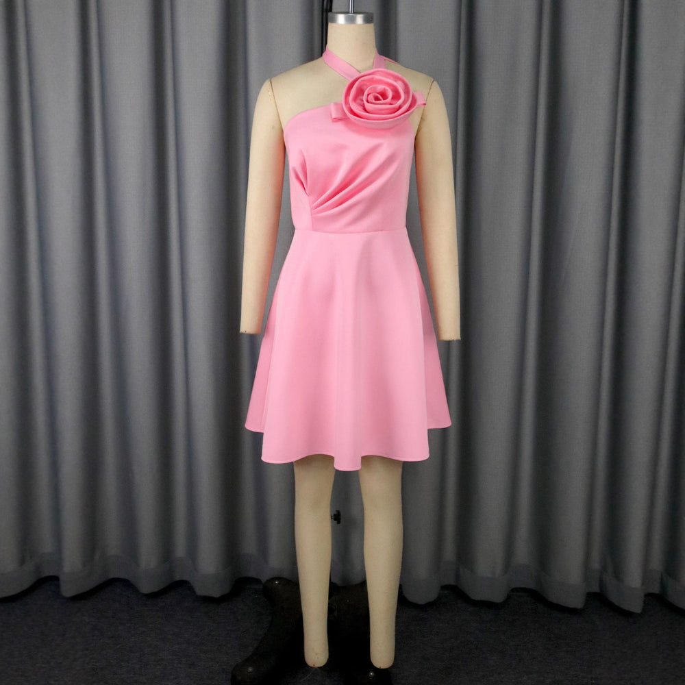 Festliches Abendkleid für Damen, elegantes Midikleid mit Blumen & asymmetrischem Schnitt für Partys.