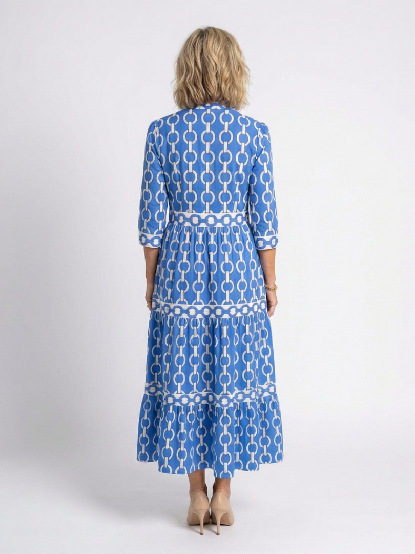 Damen Midikleid mit einzigartigem Kettenmuster und Dreiviertelärmeln. Figurumspielend, bequem und modisch für jeden Anlass.
