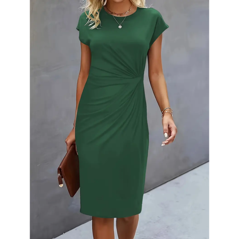 Modernes Damen Midikleid, kurzärmlig, elegant & figurbetont für einen stilvollen Auftritt im Büro.