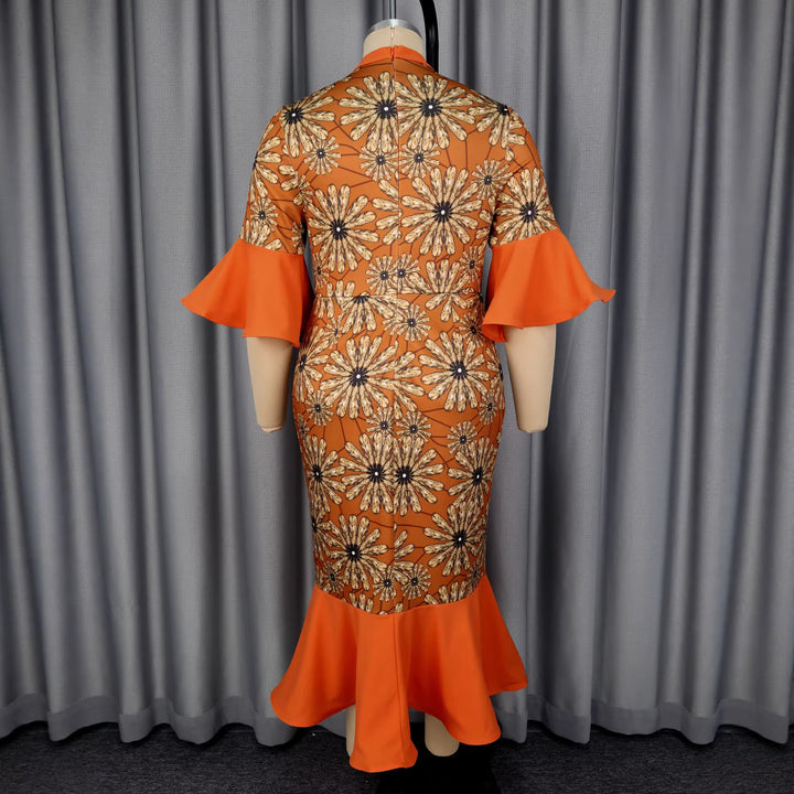 Modisches Damen Midikleid mit Blumenmuster, Schleifenkragen und langen Ärmeln, ideal für Freizeit & Feste.