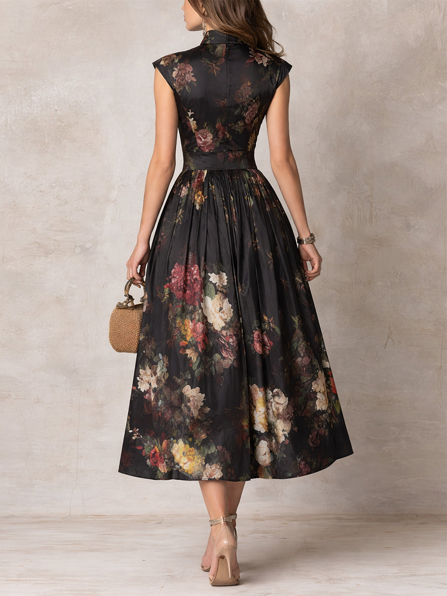 Festliches Damen Cocktailkleid, knielang, mit stilvollem Schlüsselloch-Ausschnitt, ideal für besondere Anlässe.