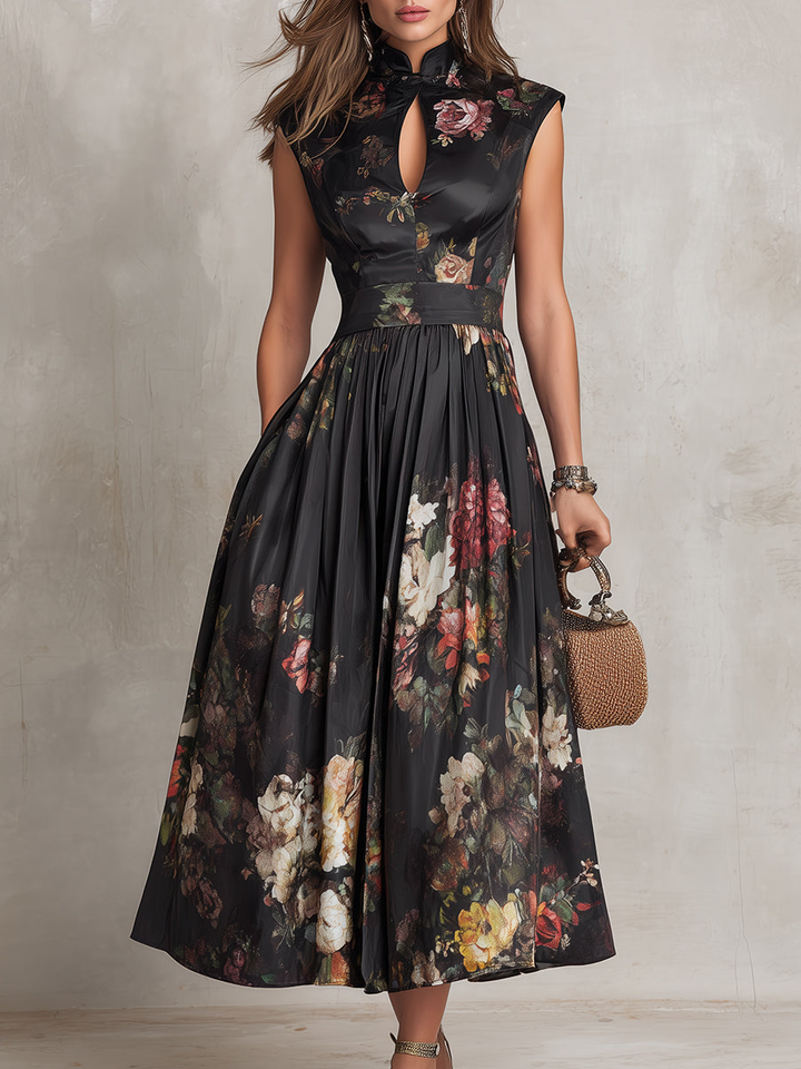 Sommerliches Partykleid für Damen, elegantes Midikleid in A-Linie mit modernem Schlüsselloch-Detail.
