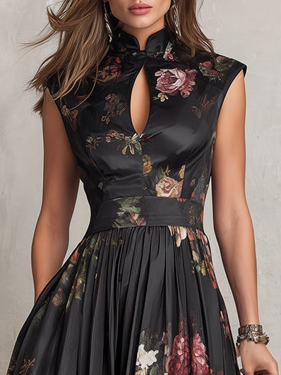 Stilvolles Damen Abendkleid, Midilänge, mit raffiniertem Schlüsselloch-Ausschnitt und fließendem Schnitt.