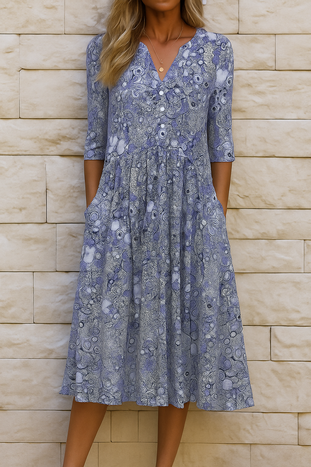 Zeitloses Damen Midikleid mit V-Ausschnitt für Sommer, Party & Alltag. Komfortabel & schmeichelhaft geschnitten.