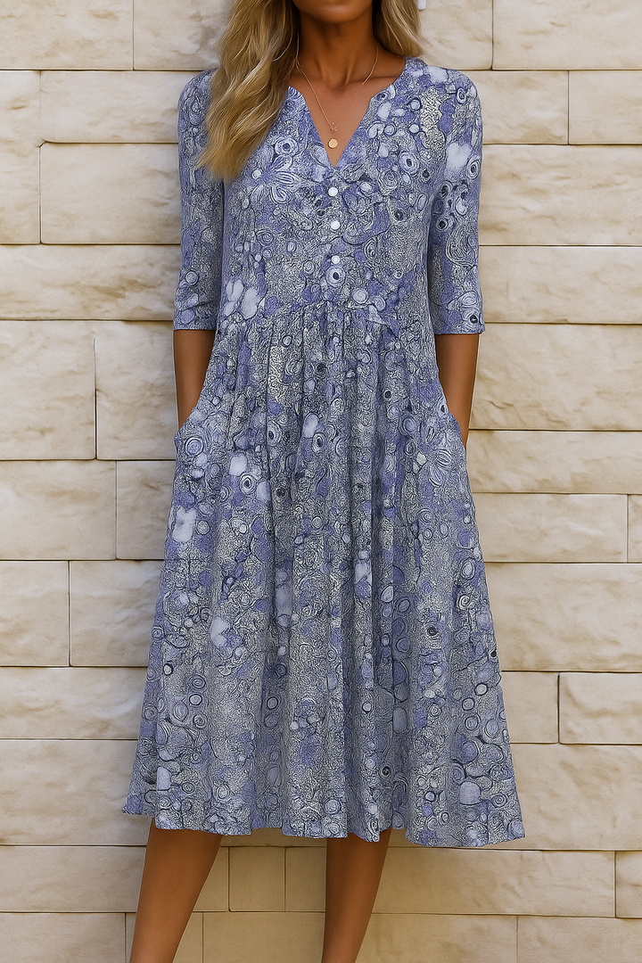 Zeitloses Damen Midikleid mit V-Ausschnitt für Sommer, Party & Alltag. Komfortabel & schmeichelhaft geschnitten.
