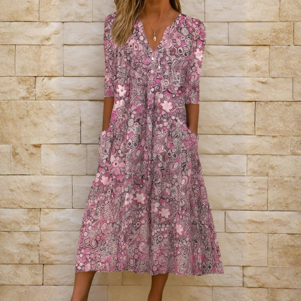 Schickes, elegantes Damen Midikleid mit V-Ausschnitt. Ideal für Business, Party und besondere Anlässe.