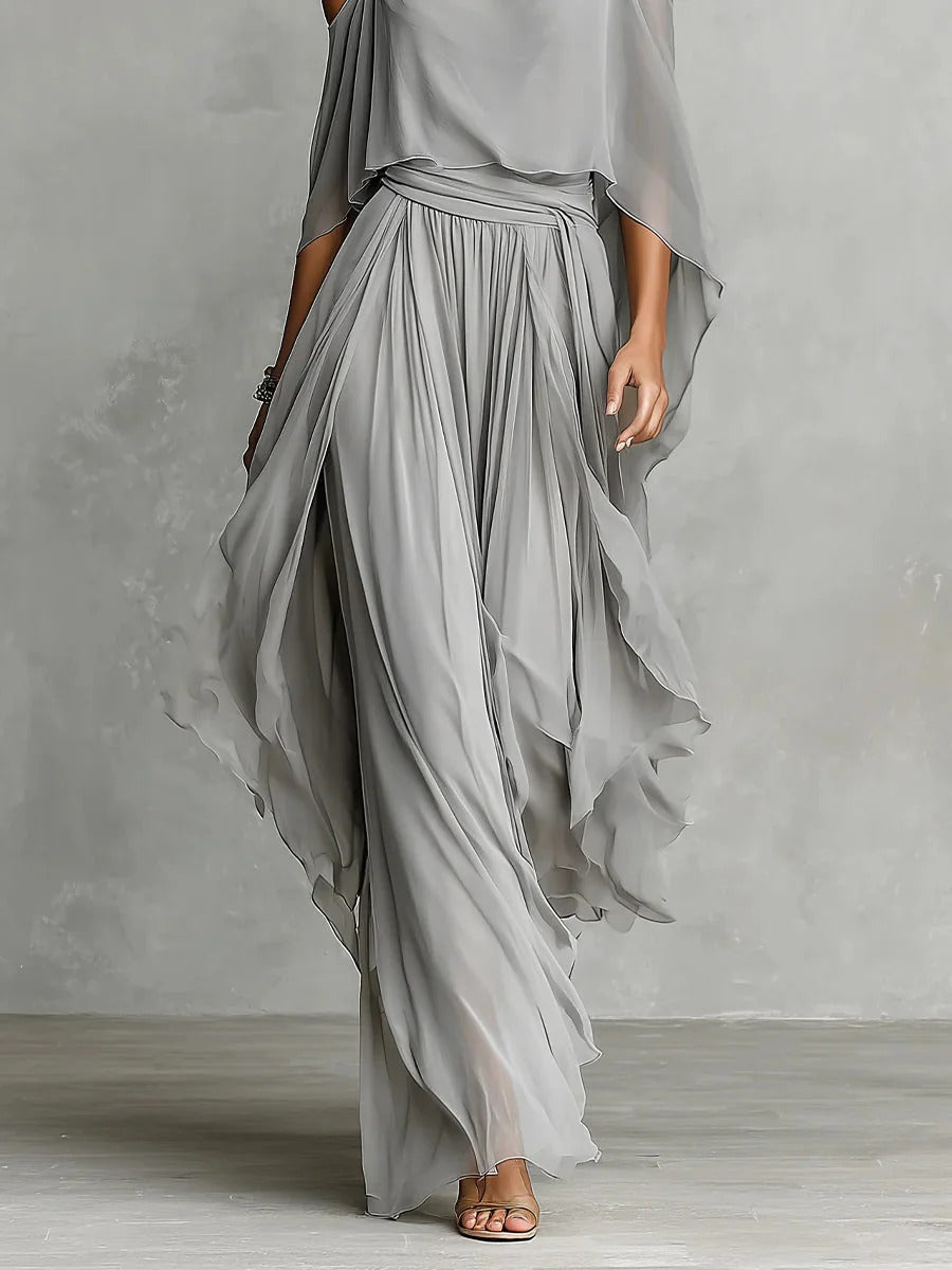 Stilvolles Damen Off-Shoulder Set, fließend und elegant. Vielseitiger Zweiteiler für Sommer, Freizeit & Urlaub. Atmungsaktiv.