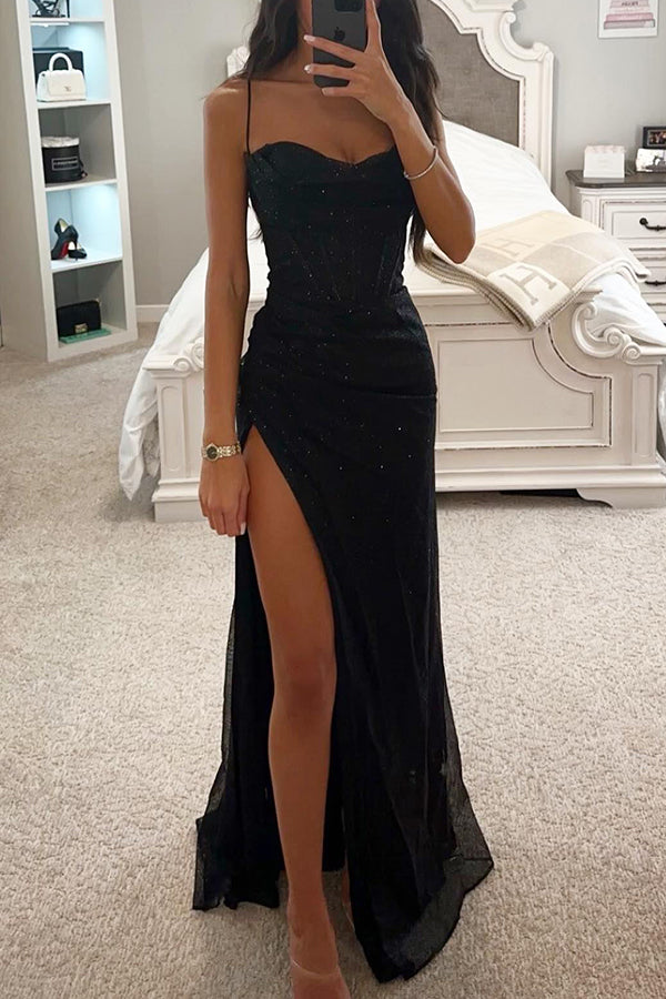 Elegantes Damen Pailletten Maxikleid mit Korsett-Oberteil, perfekt für glamouröse Sommer-Events.