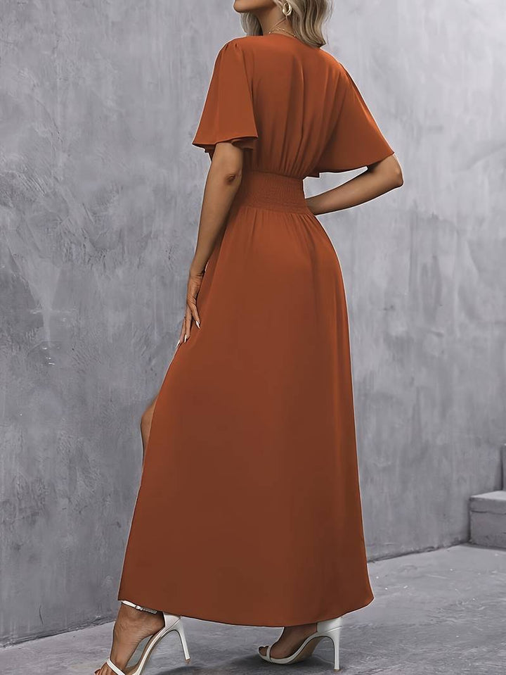 Figurbetontes Langarm Rüschenkleid für Frauen, ein elegantes Freizeitkleid mit plissierter Taille.