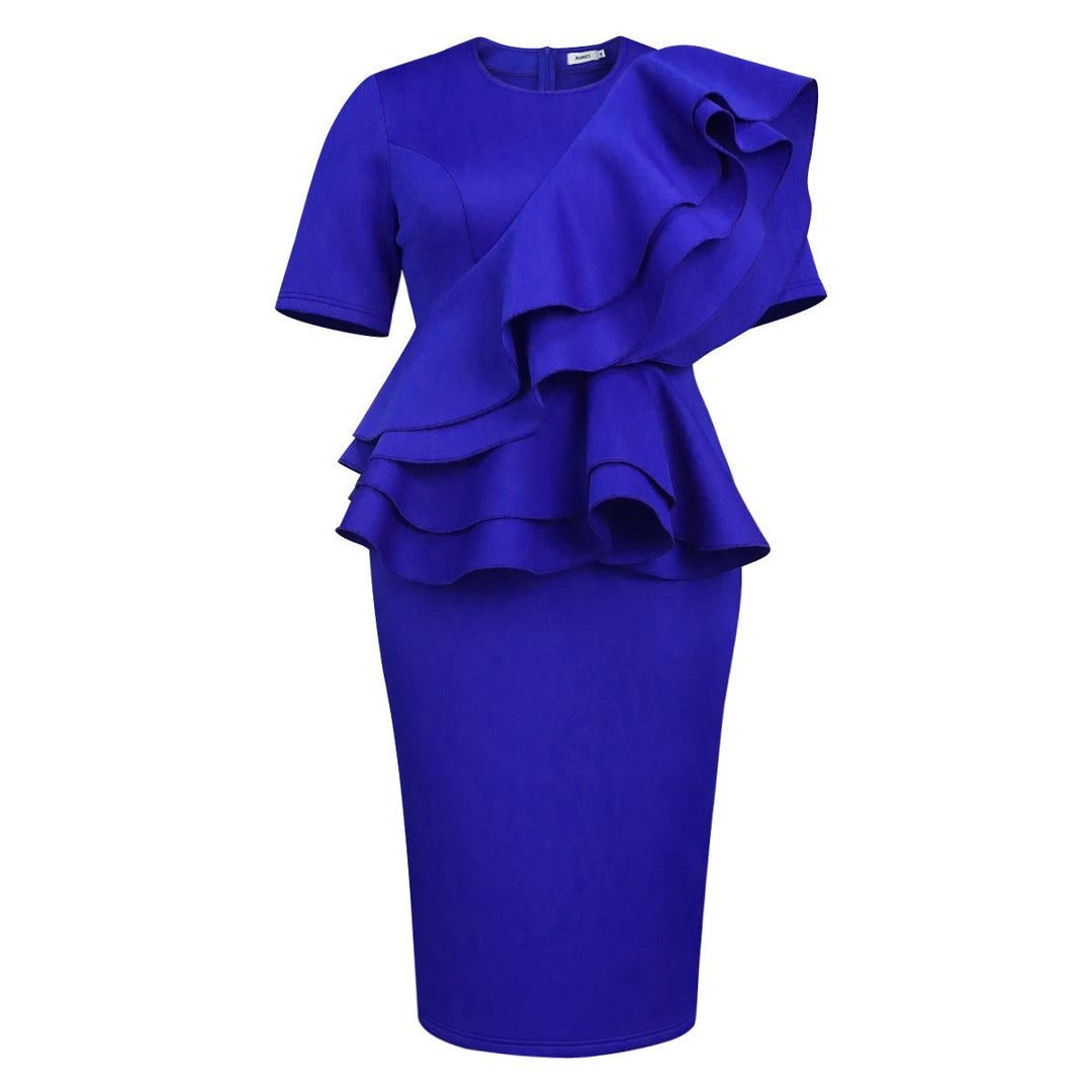 Modisches Damen-Partykleid mit eleganten Rüschen, Puffärmeln und figurbetonter Passform für Frauenmode.