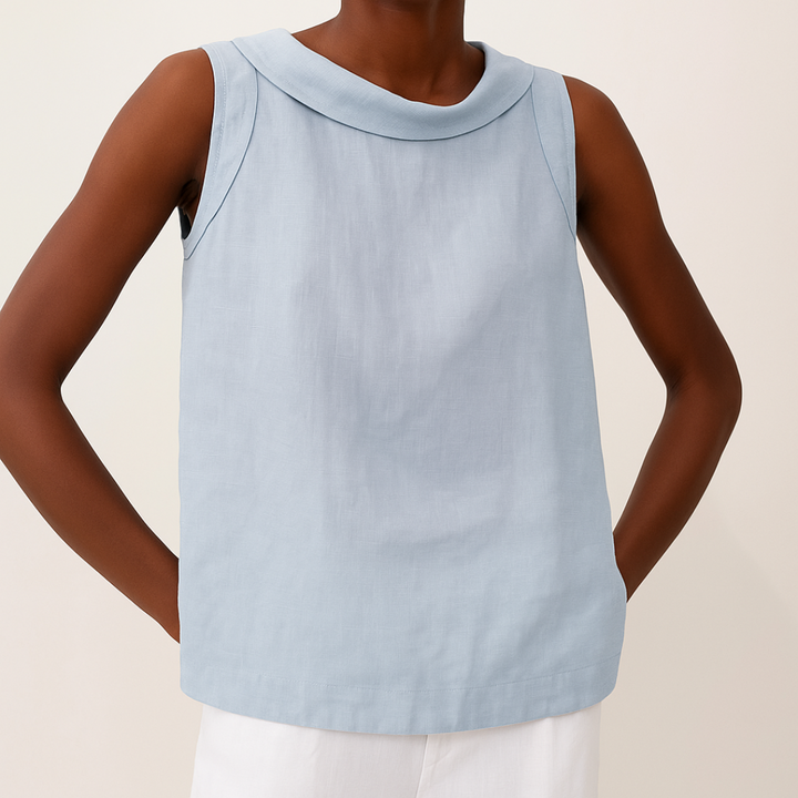 Figurbetontes Damen Rollkragentop, ärmellos, elegante Passform für moderne Frauen, Rückansicht.