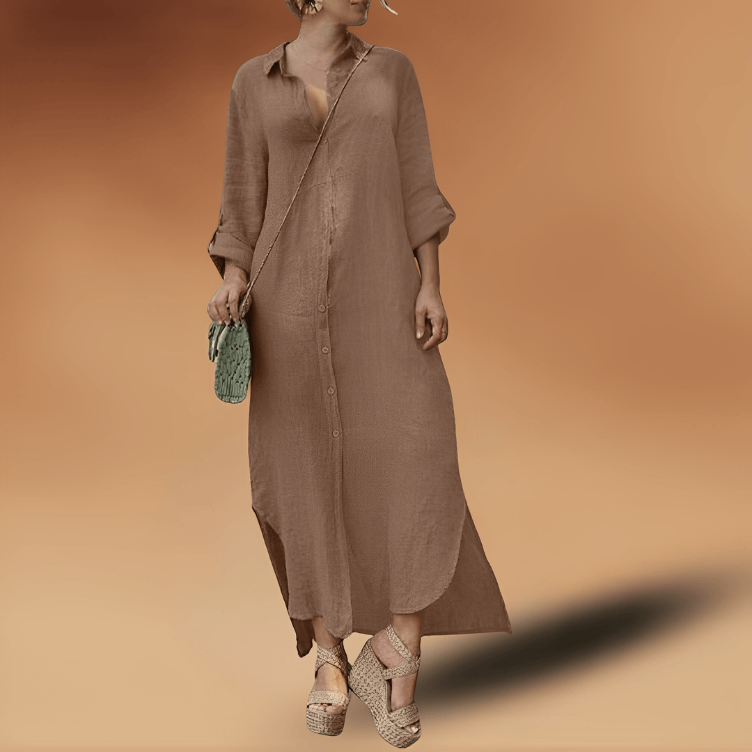 Modisches Damen Strandkleid. Langes, fließendes Maxikleid für den Sommer, ideal für Urlaub, Strand und Stadt.