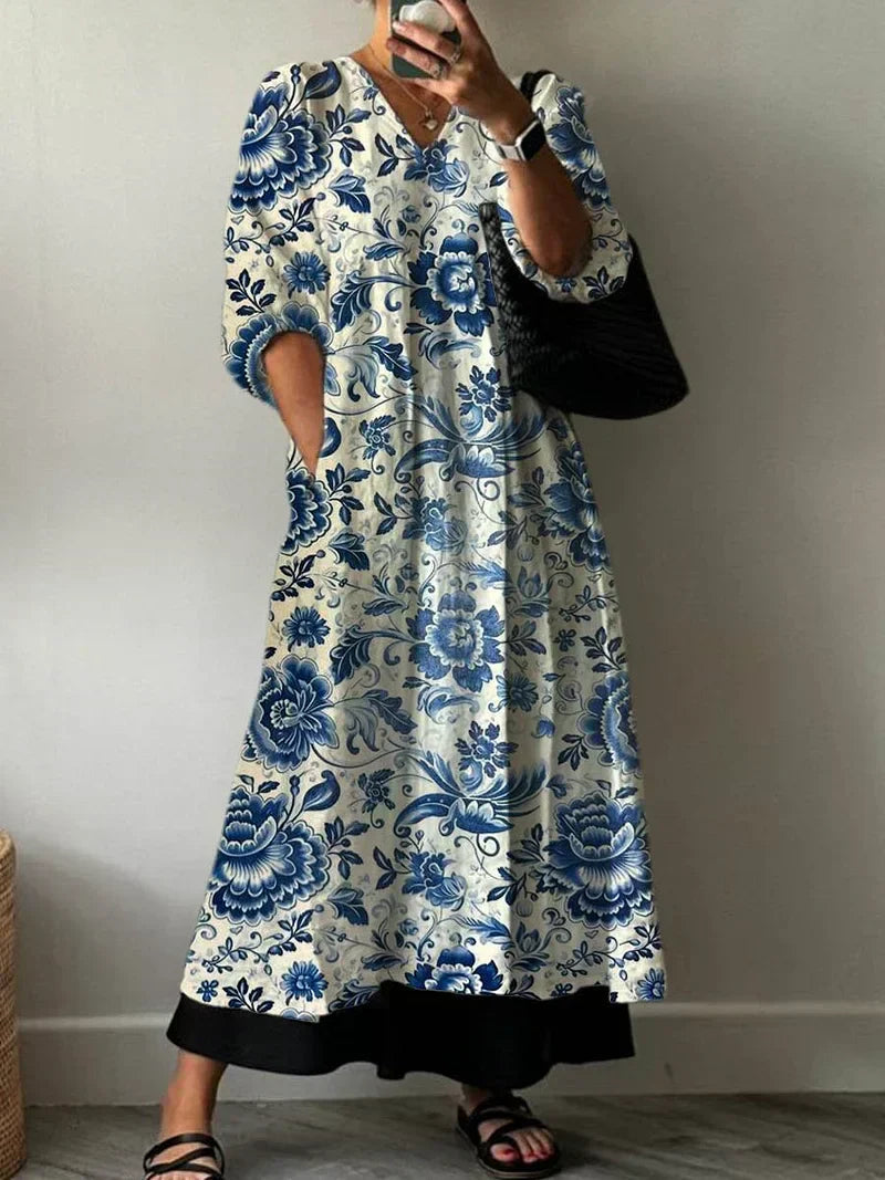 Elegantes Damen Sommer Maxikleid mit Boho-Print. Lockeres, luftiges Strand- & Urlaubskleid für Damenmode.