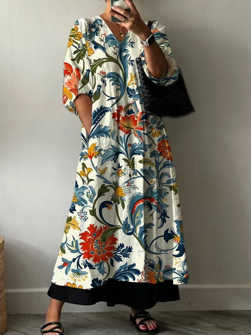 Elegantes Damen Sommer Maxikleid mit Tiana-Print. Ideal als Boho Strandkleid oder luftiges Urlaubskleid.