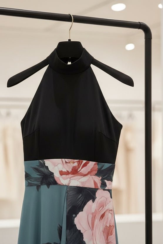 Schickes Damen Sommer Maxikleid Natalie, ärmellos mit Blumenmuster. Ideales Freizeit- & Strandkleid für den Sommer.
