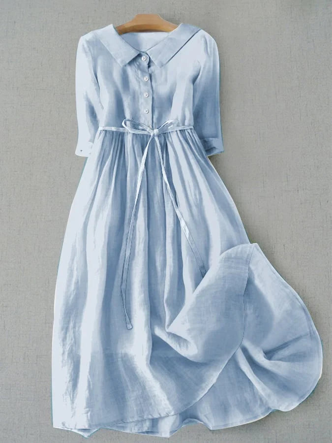 Feminin & locker: Baumwoll-Leinen Damenkleid. Bequemes Freizeitkleid im Midi-Schnitt, ideal für Sommer und Alltag.