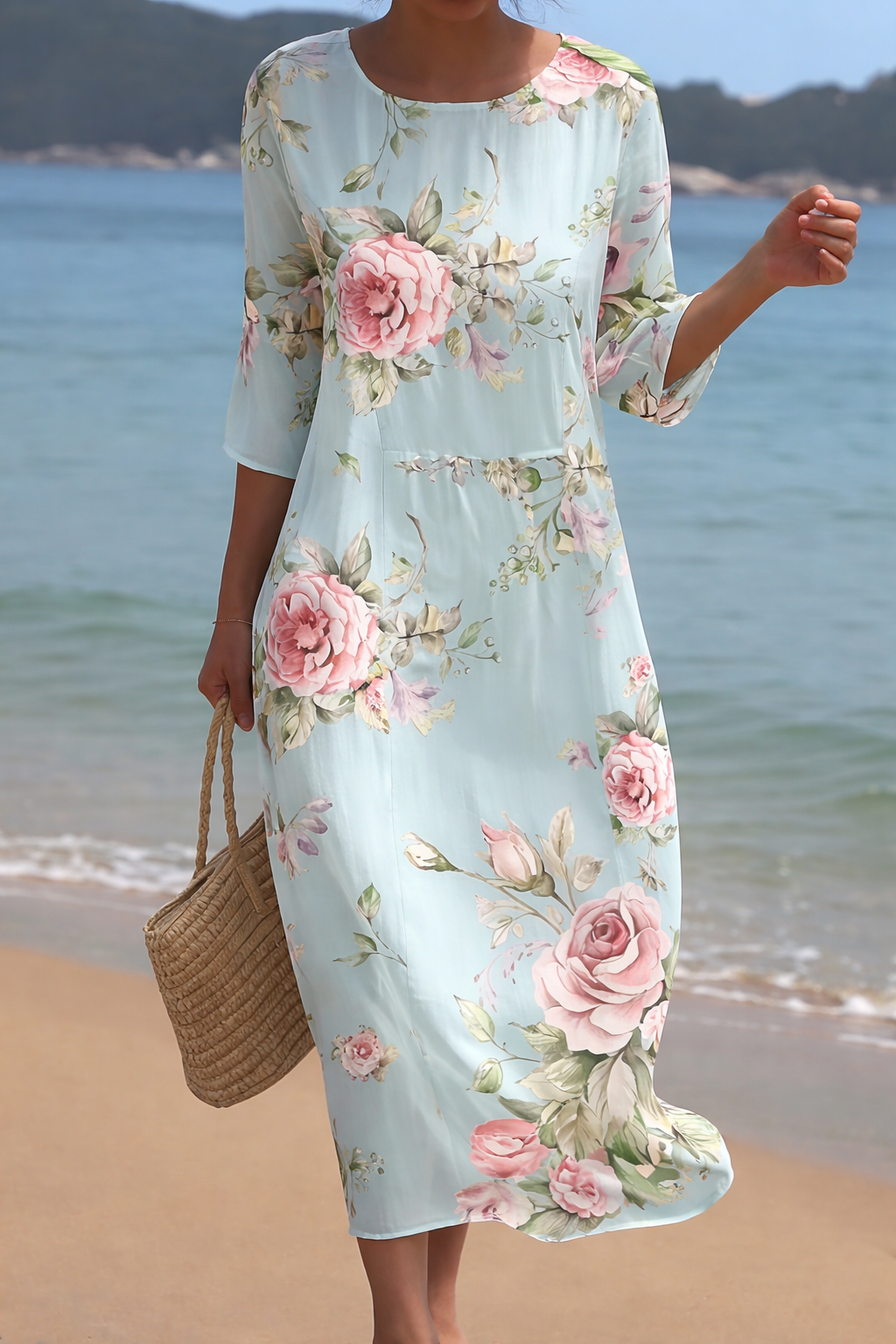 Elegantes Damen Sommerkleid mit floralem Blumenmuster, leicht und luftig, ideal für Freizeit und Feste.