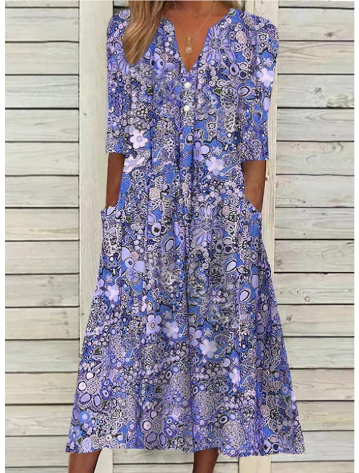 Vielseitiges Damenkleid: Elegantes Sommerkleid mit V-Ausschnitt & kurzen Ärmeln. Perfekt für Freizeit & festliche Anlässe.