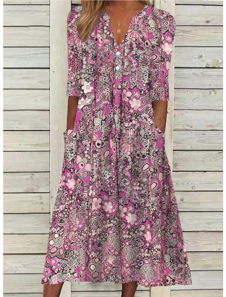 Modisches & bequemes Damen Sommerkleid. Elegantes Freizeitkleid mit V-Ausschnitt & kurzen Ärmeln für warme Tage.