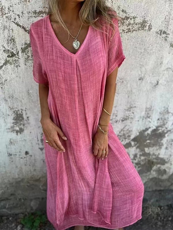 Leichtes, atmungsaktives Damen Sommerkleid mit V-Ausschnitt. Elegantes Design für heiße Tage und Anlässe.