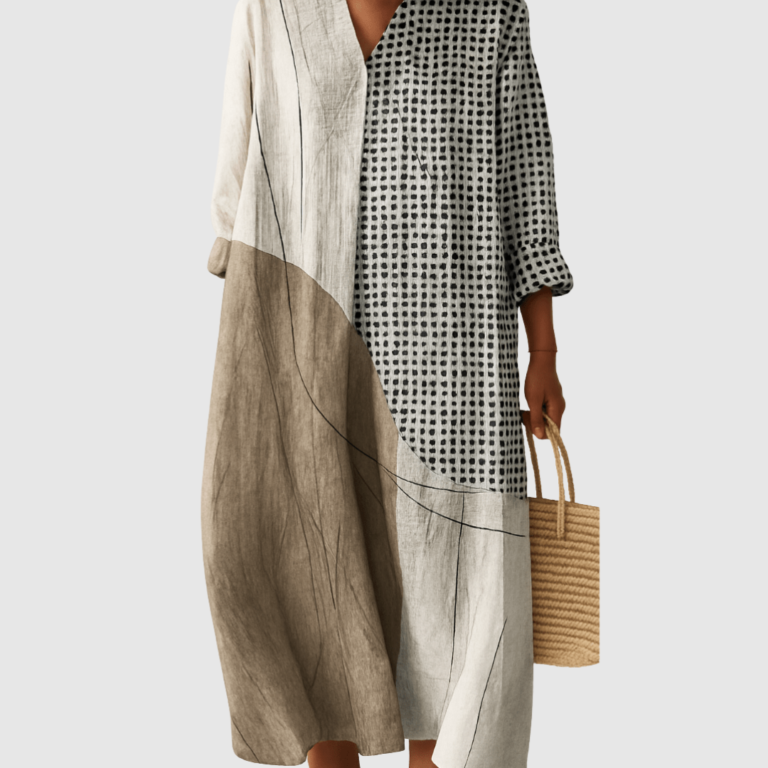 Elegantes Damen Streifen Midikleid mit fließendem Stoff, vielseitig für Sommer und Freizeit geeignet.