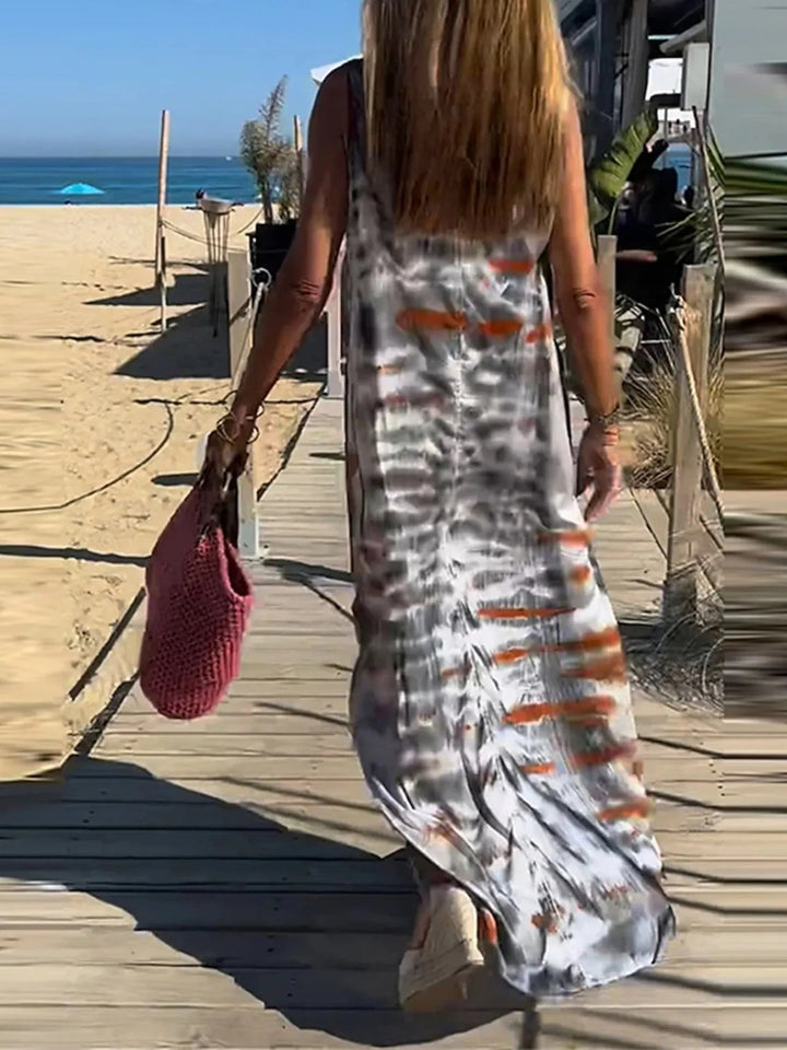 Damen Freizeitkleid: Tie-Dye V-Ausschnitt Cami Maxikleid für den Sommer, locker fallend und bequem.
