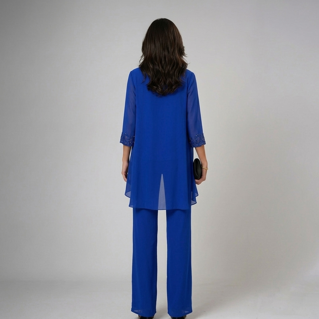 Komfortables Damen Set mit fließender weiter Palazzo-Hose und elegantem Oberteil für Business Casual.