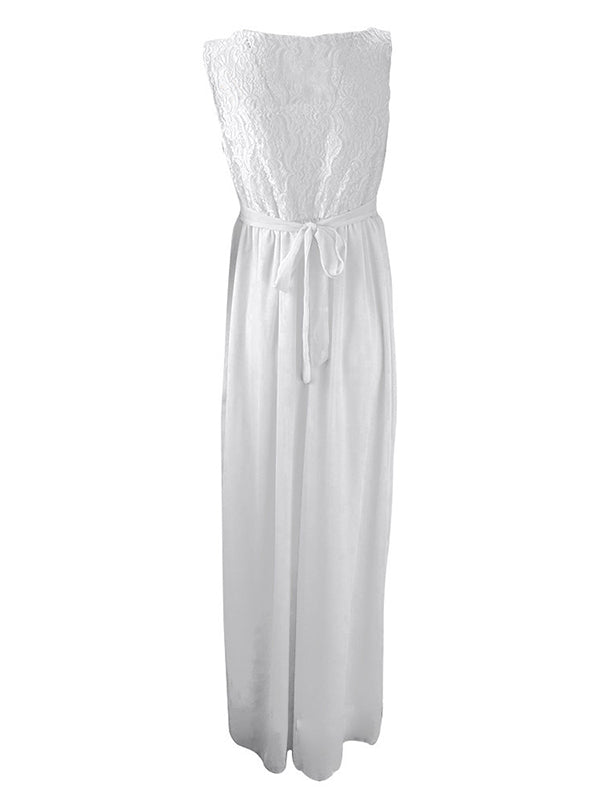 Boho-inspiriertes, langes ärmelloses Damen Umstandskleid mit Spitze & Gürtel, ideal für Frühling/Sommer-Events.