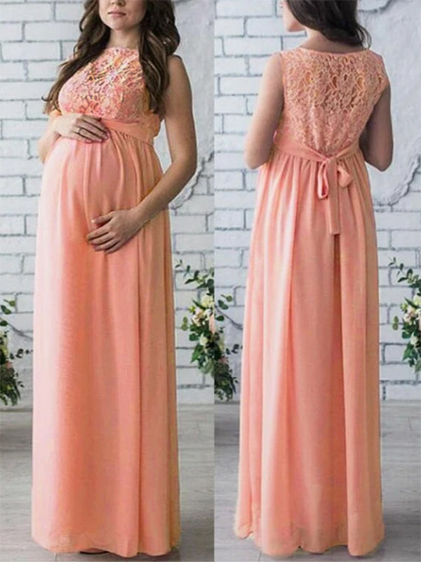 Komfortables ärmelloses Umstandskleid mit Spitze für Damen, perfekt für Hochzeiten, Feste oder den Sommer.