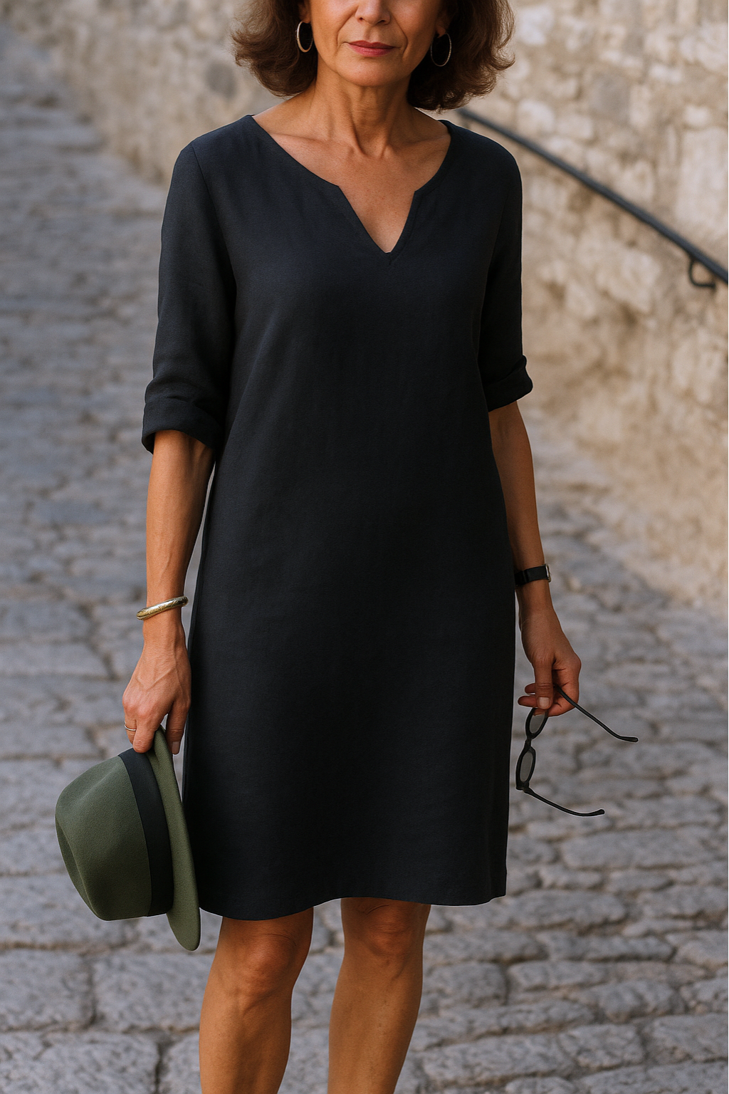 Elegantes Damen V-Ausschnitt Kleid, schmeichelhaft & bequem, perfekt für Sommer & Freizeit.