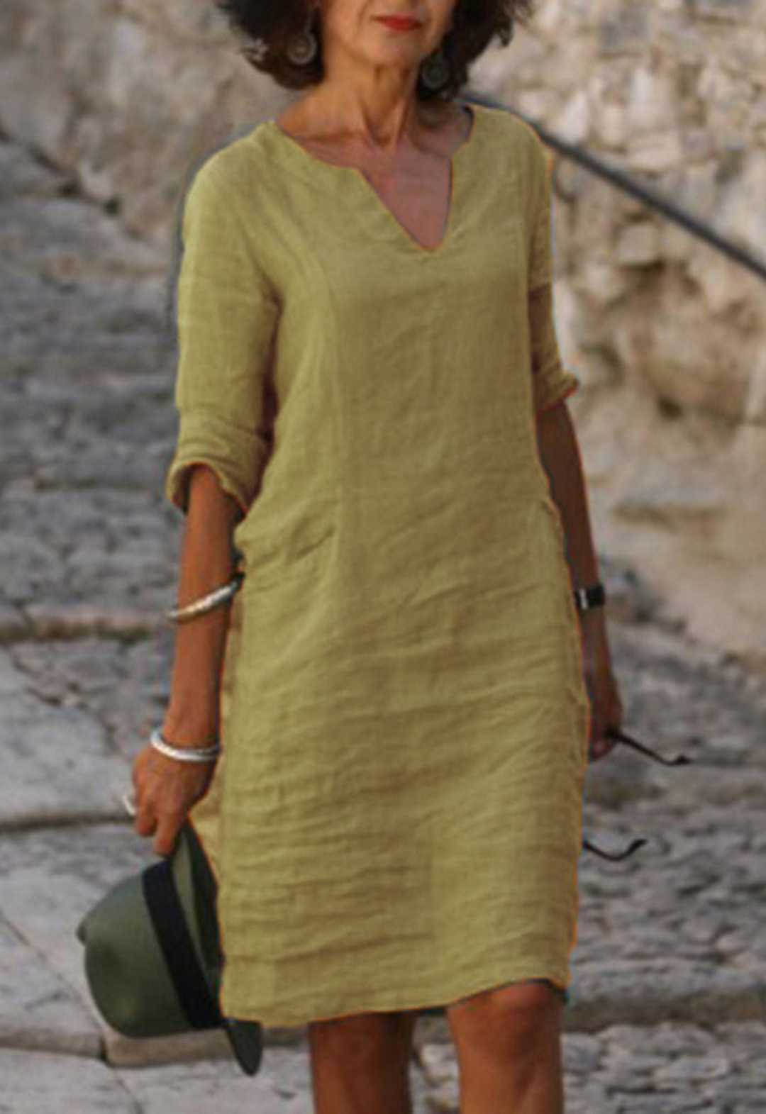 Modernes Damen V-Ausschnitt Kleid, trendiger Schnitt, elegant & vielseitig für diverse Anlässe.