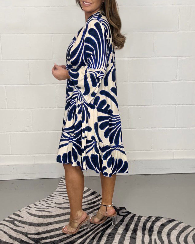 Elegantes Damen V-Ausschnitt Sommerkleid in Midilänge, bequem und stilvoll für Frühling und Sommer.