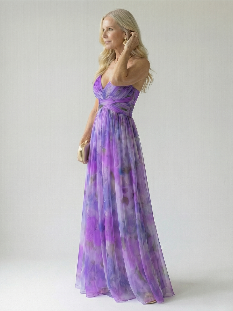 Farbenfrohes Wickel-Maxikleid für Damen, ärmellos, weich & fließend, ideales Sommer-Freizeitkleid.