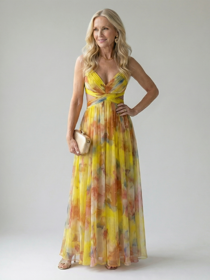 Leichtes & fließendes Damen Wickel-Maxikleid, ärmellos und bequem für heiße Sommertage.