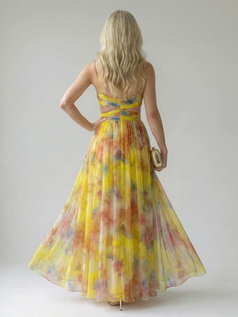 Buntes, ärmelloses Wickel-Maxikleid für Damen, weich & fließend, ideal als Sommerkleid.