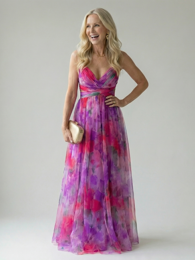 Bequemes & leichtes Damen Sommerkleid, ärmelloses Wickel-Maxikleid mit fließendem Stoff.