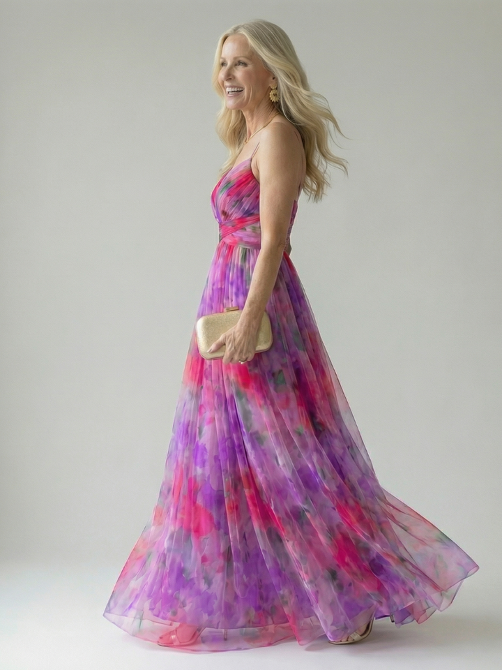 Elegantes fließendes Maxikleid für Damen, Wickelkleid ärmellos, perfekt für sommerliche Anlässe.