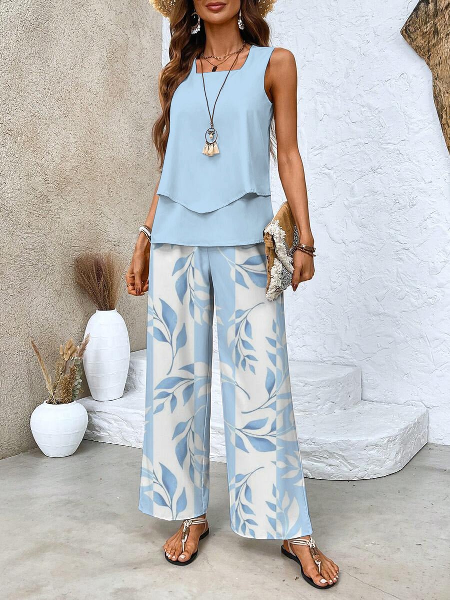 Elegantes Damen Zweiteiler Outfit, Bluse & Hose, ideal für stilvolle Freizeitlooks und Business.