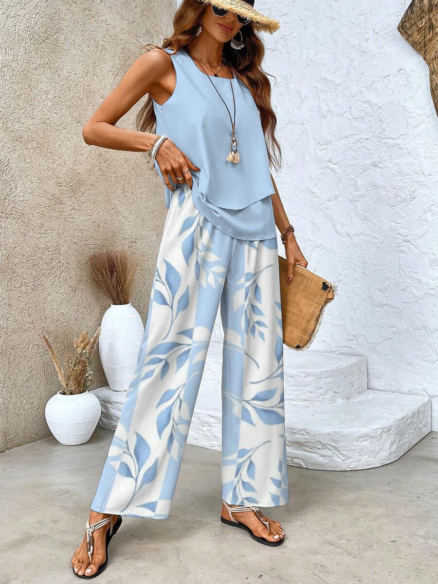 Komfortabler Damen Zweiteiler mit eleganter Bluse und passender Hose für Frühling & Sommer.