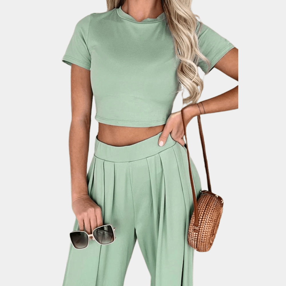 Bequemes Damen Zweiteiler Set, ideal zum Entspannen. High-Waist Hose & lockeres Sommer-Top für maximalen Komfort.