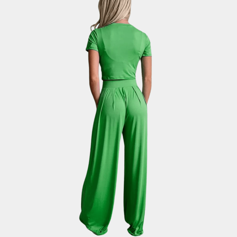 Hochwertiges Material des Damen Zweiteiler Sets. Leicht, atmungsaktiv und angenehm auf der Haut. Ideal für den Sommer.