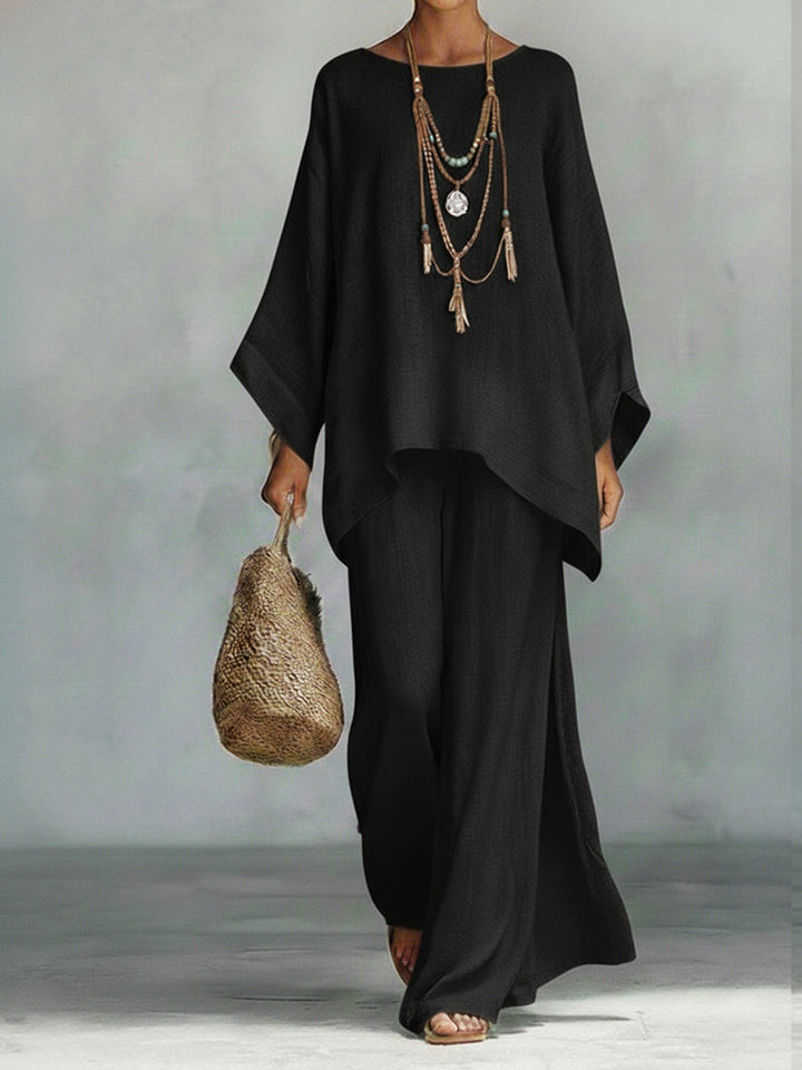 Stilvolles Damen Zweiteiler-Ensemble mit modernem Oversized-Oberteil & weiten Hosen. Eleganter Alltagslook.