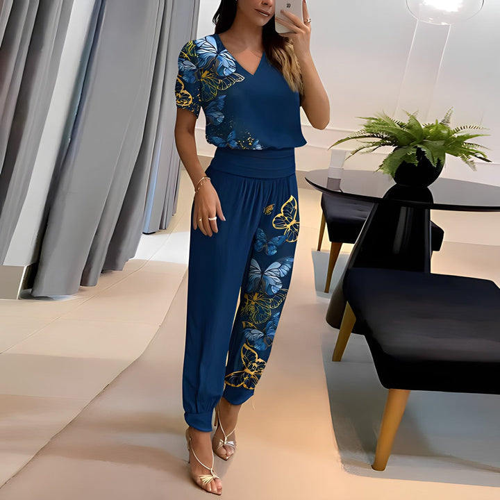 Damen Zweiteiler Set: Oberteil & weite, locker geschnittene Hose mit elastischem Bund. Bequemes Freizeit-Outfit.