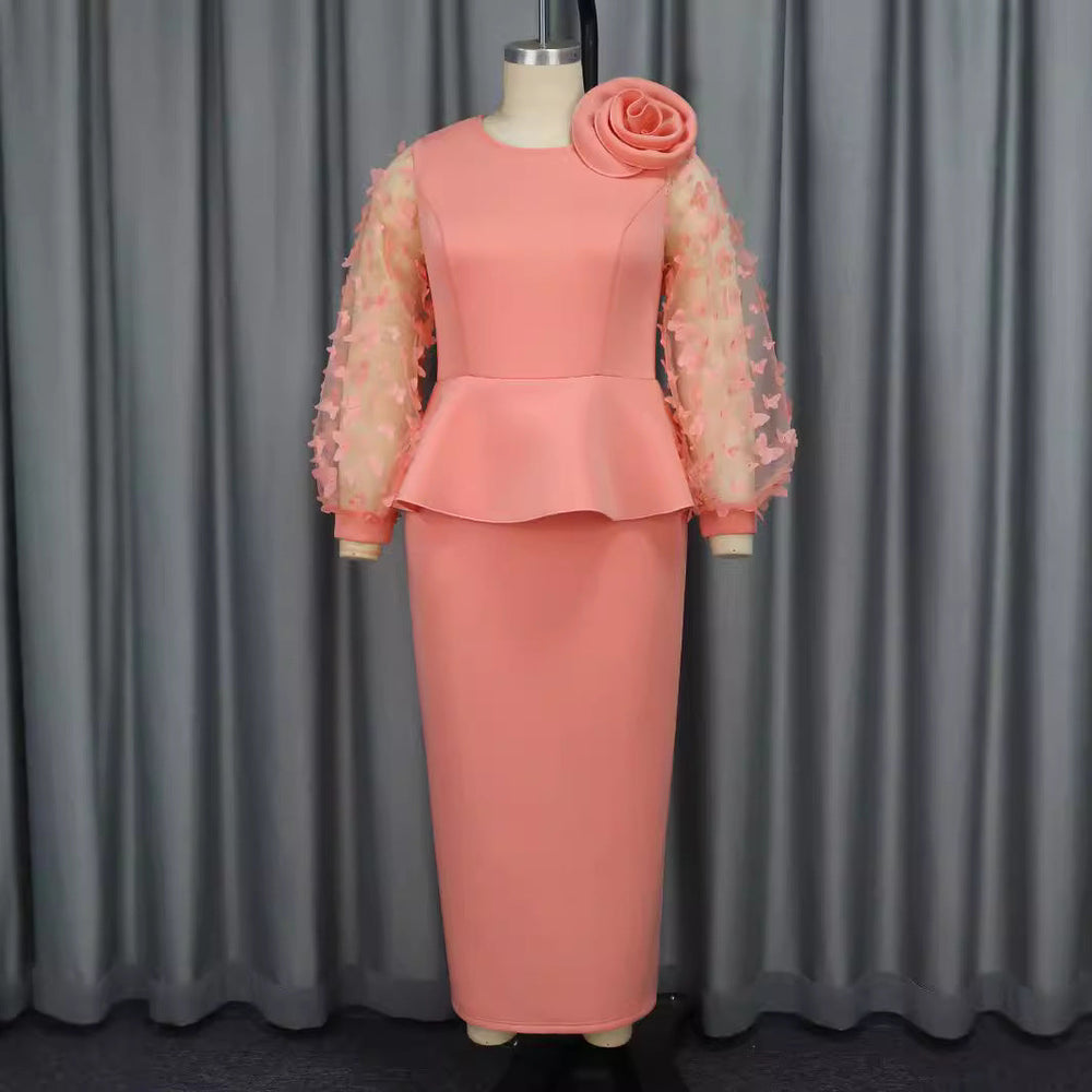 Chices Partykleid für Damen, mit Puffärmeln und floralem Muster, ideal als Abendkleid oder festliches Kleid.