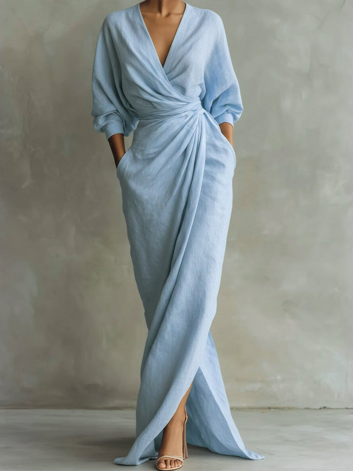 Hochwertiges Damen Eleganzkleid, V-Ausschnitt & 3/4-Ärmel. Perfekt als Freizeit- oder Abendkleid. Stilvolle Damenmode.