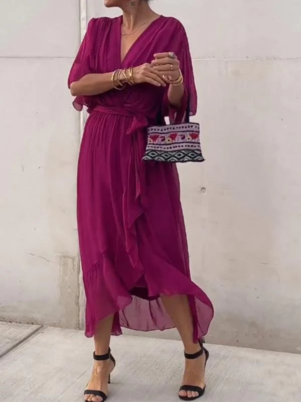 Modernes V-Ausschnitt Abendkleid für Frauen, schickes Design für Eleganz und Bequemlichkeit.