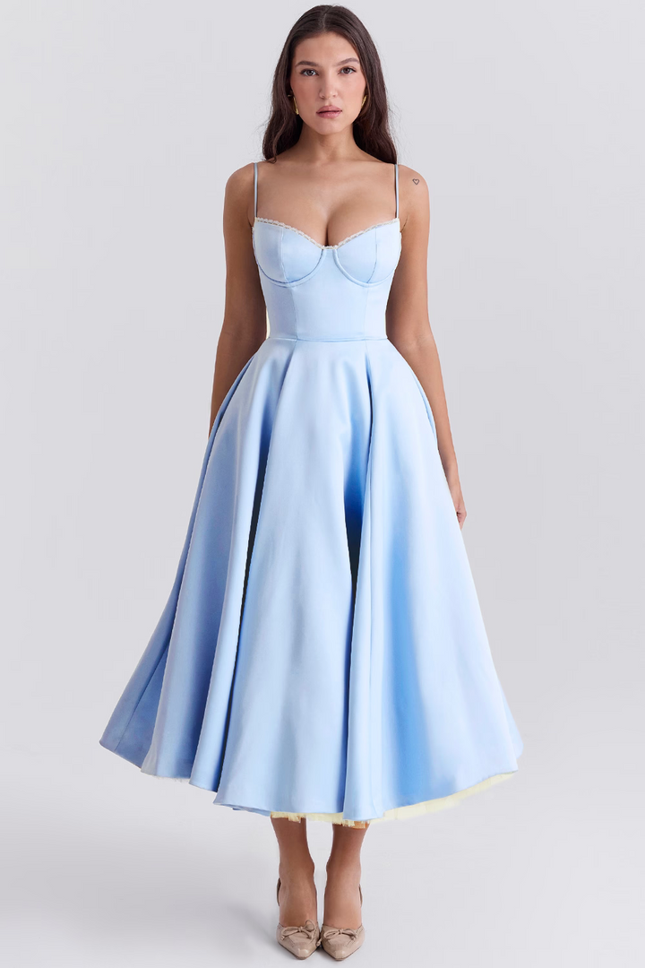 Elegantes Evelina Damen Midikleid in Grün, A-Linie, perfekt für festliche Anlässe.