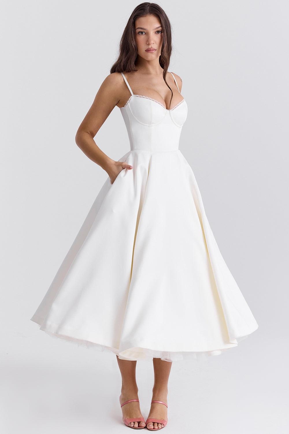 Blaues A-Linien Midikleid Evelina, Abendmode für Damen, hoher Tragekomfort.