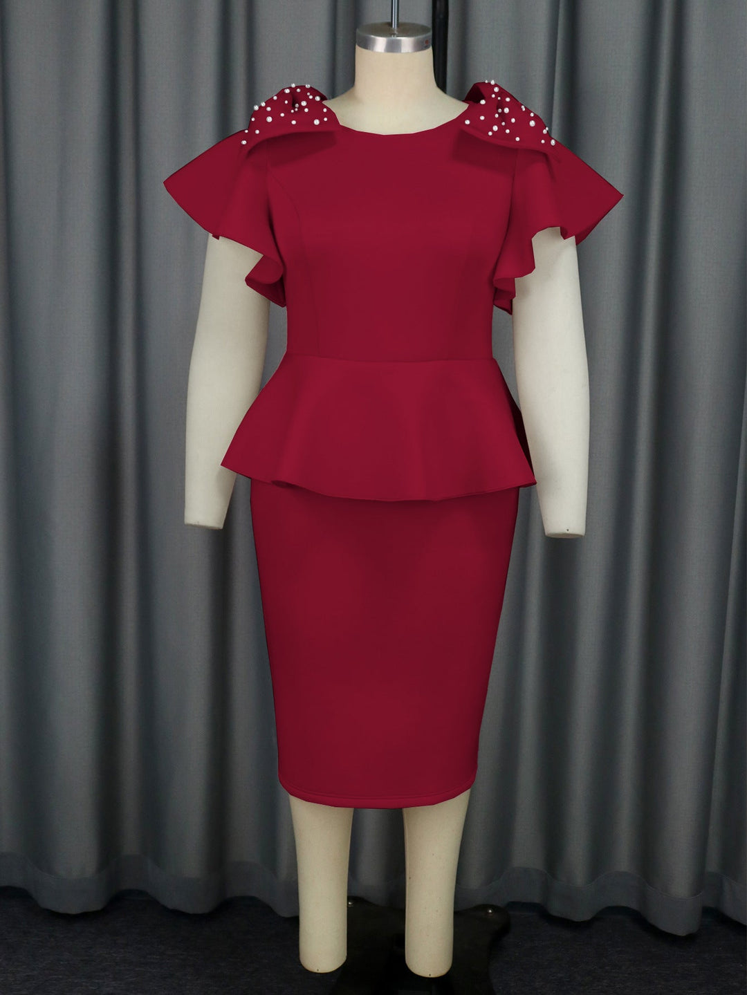 Glamouröses Damen Cocktailkleid mit asymmetrischer Rüsche und edlen Perlen-Details, für Gala und Feste.